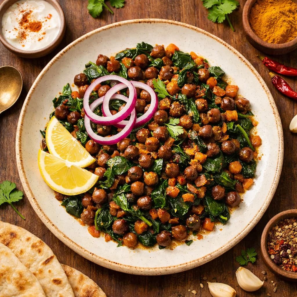Spiced Black Chana and Spinach Stir-Up recipe