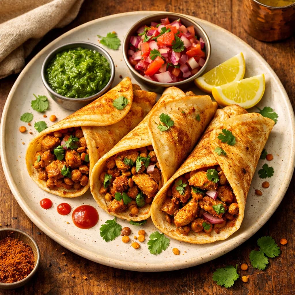 Spiced Chicken and Lentil Dosa Wraps recipe