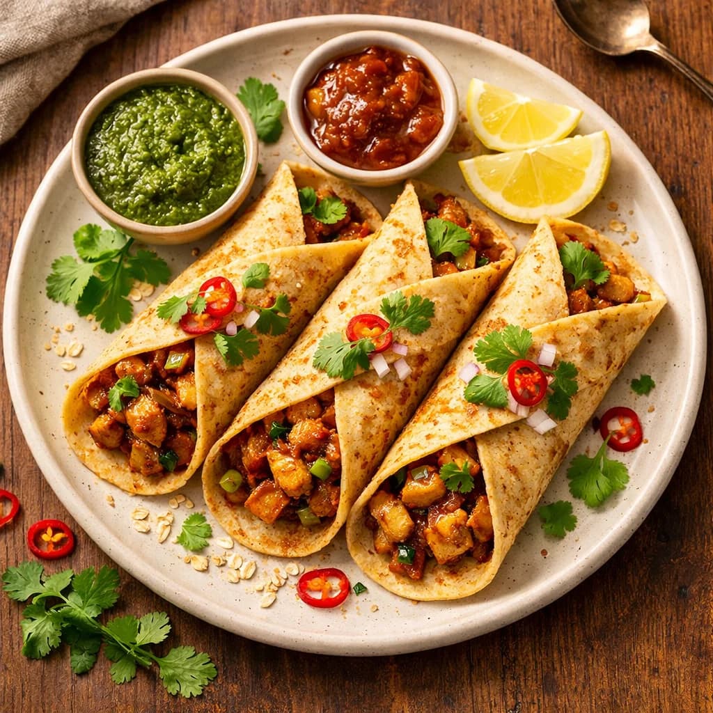 Spiced Chicken and Oat Dosa Wraps recipe