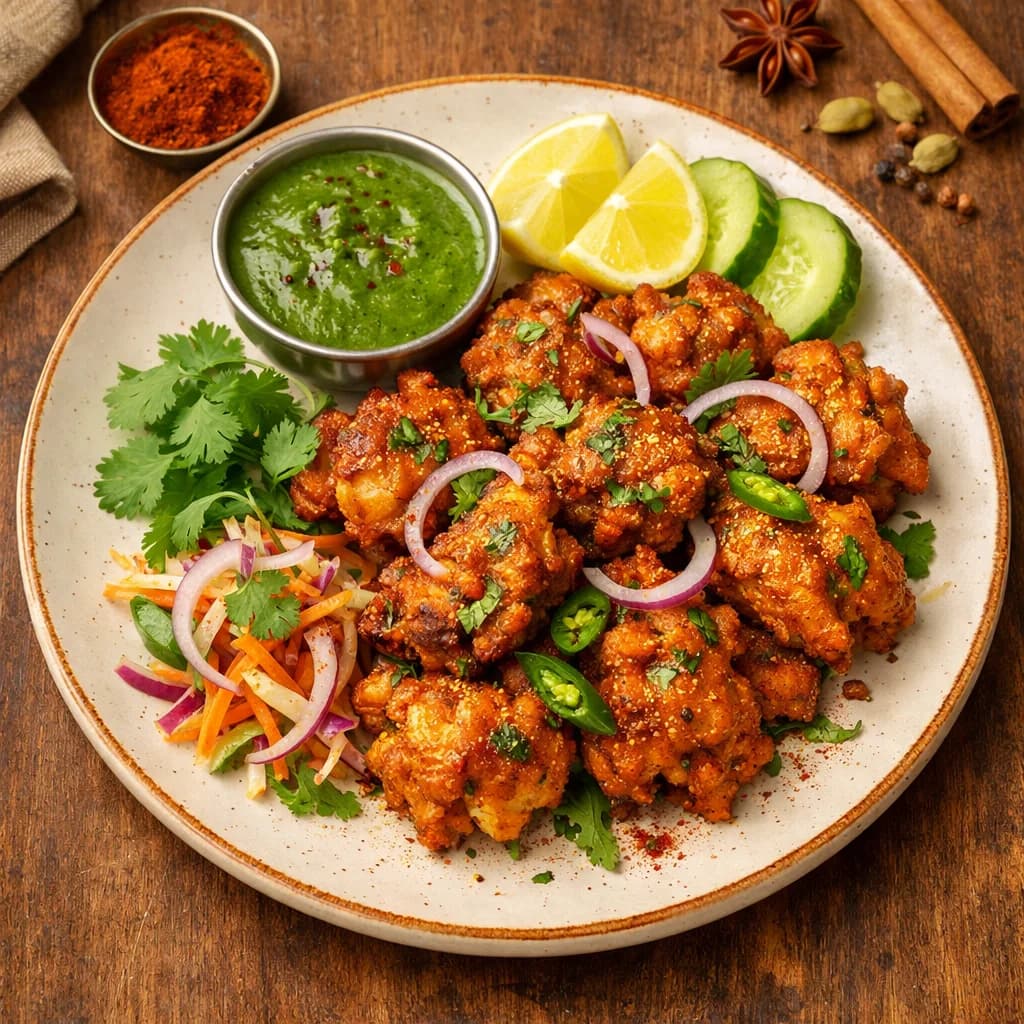 Spiced Chicken and Rice Flour Pakoras recipe