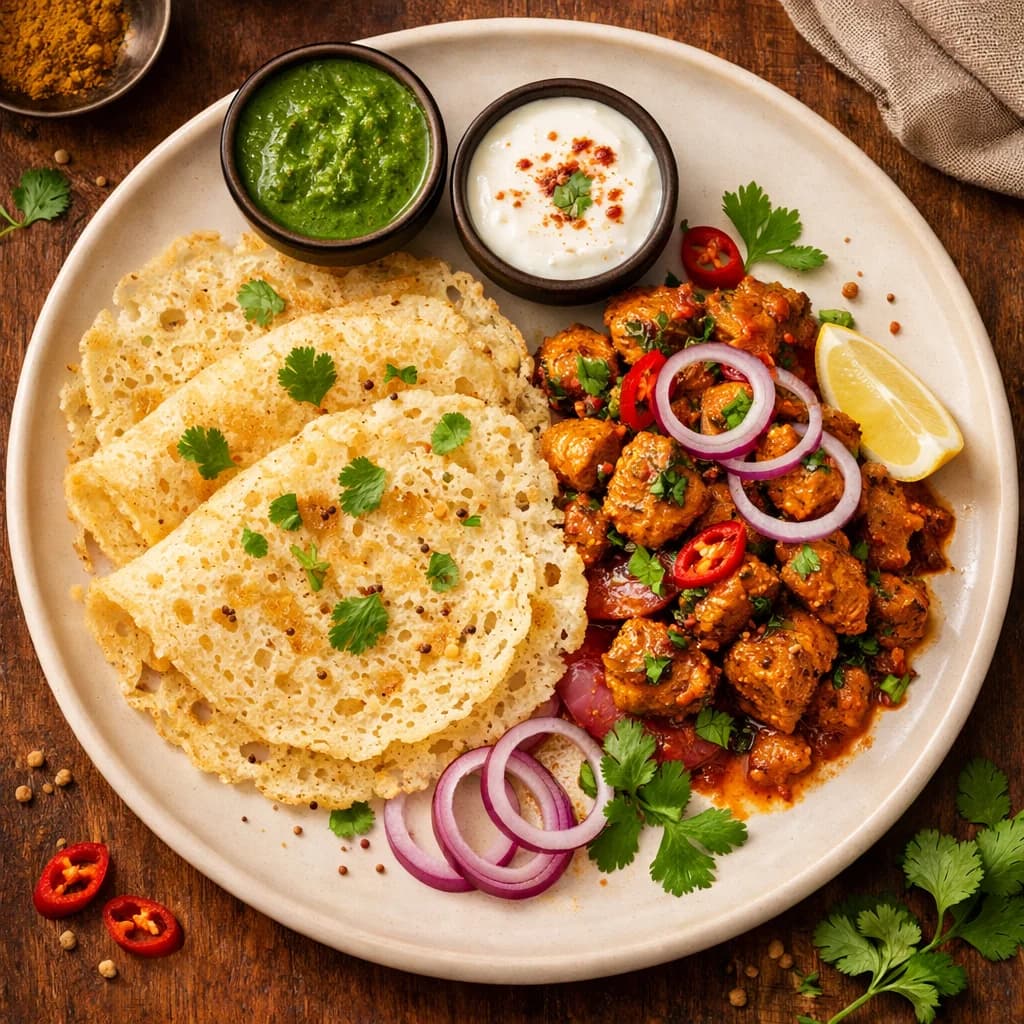 Spiced Chicken and Rice Flour Pancakes recipe