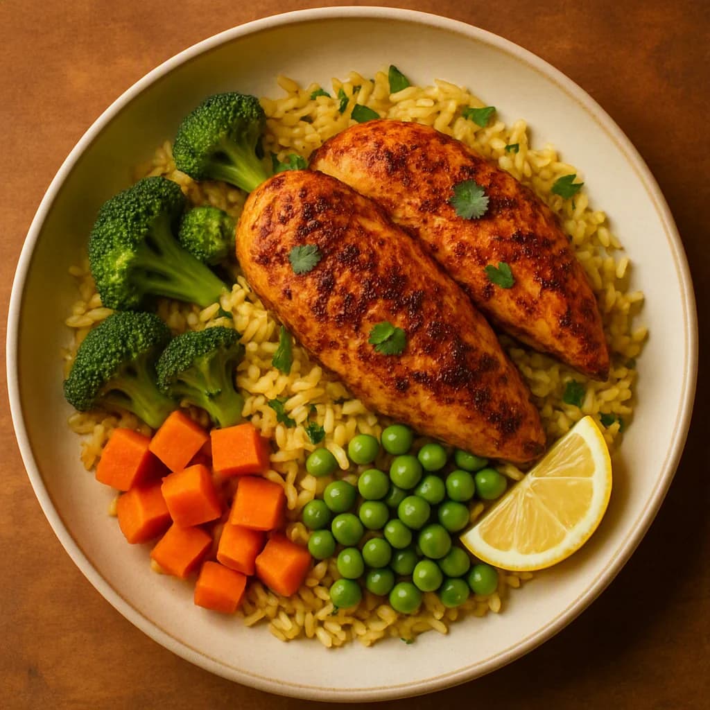 Spiced Chicken and Vegetable Rice Bowl recipe