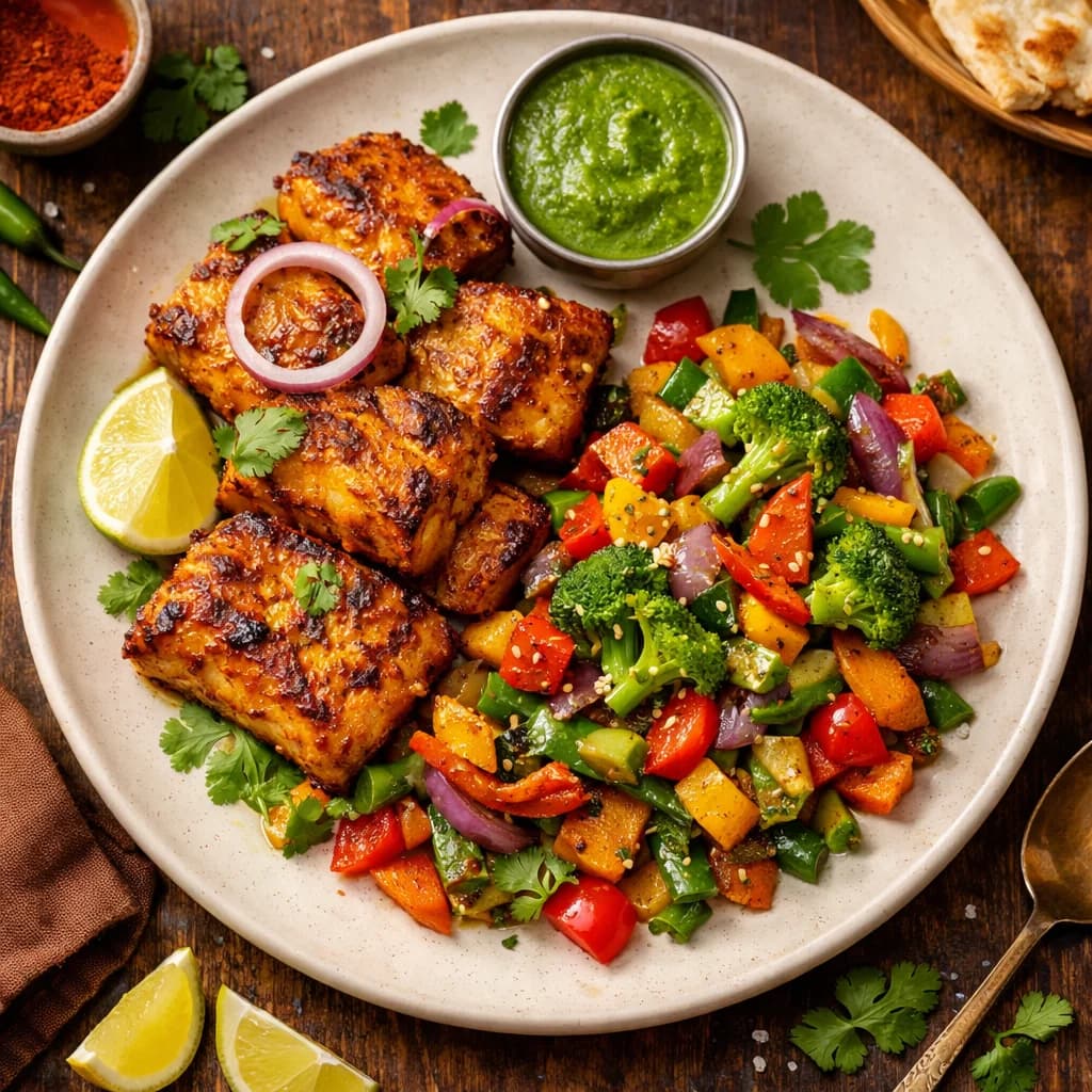 Spiced Fish Tikka with Vegetable Stir recipe
