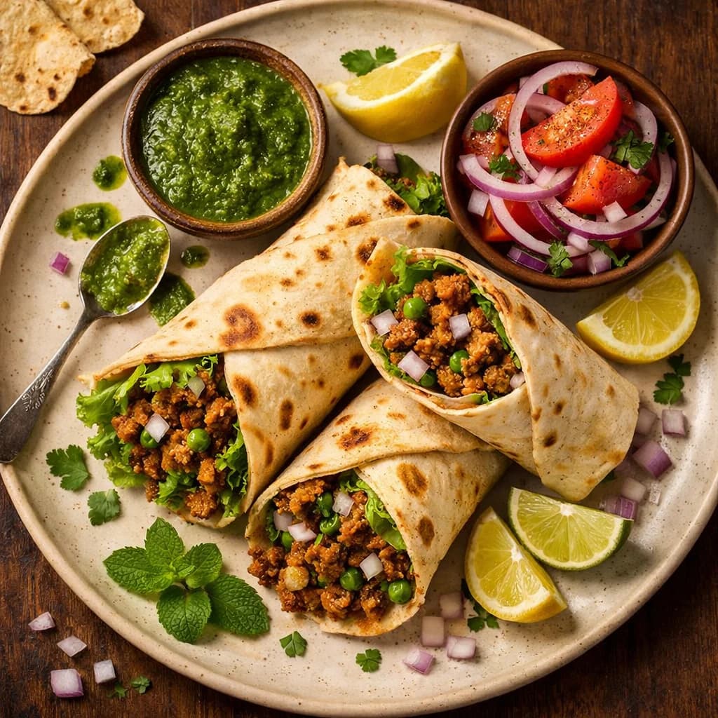 Spiced Lamb Keema Wraps with Mint Chutney recipe