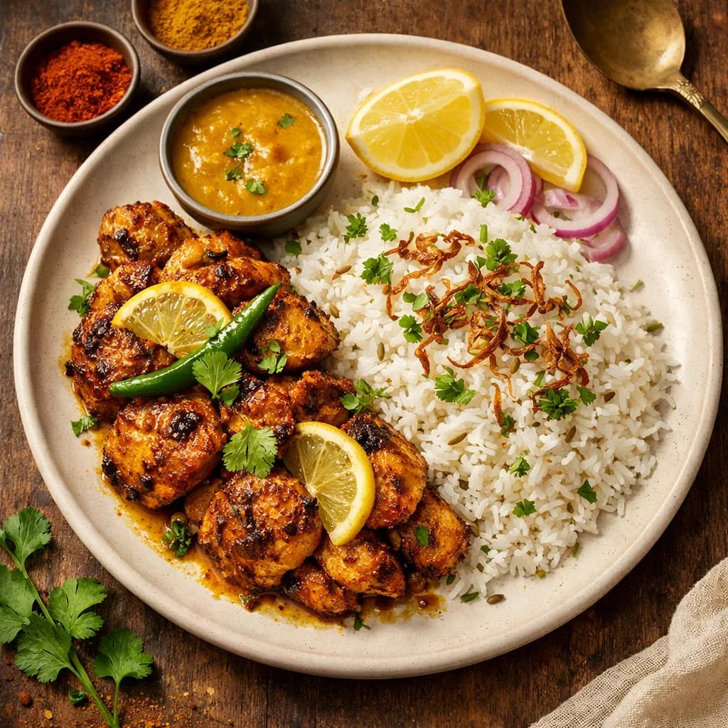 Spiced Lemon Chicken with Kolam Rice recipe