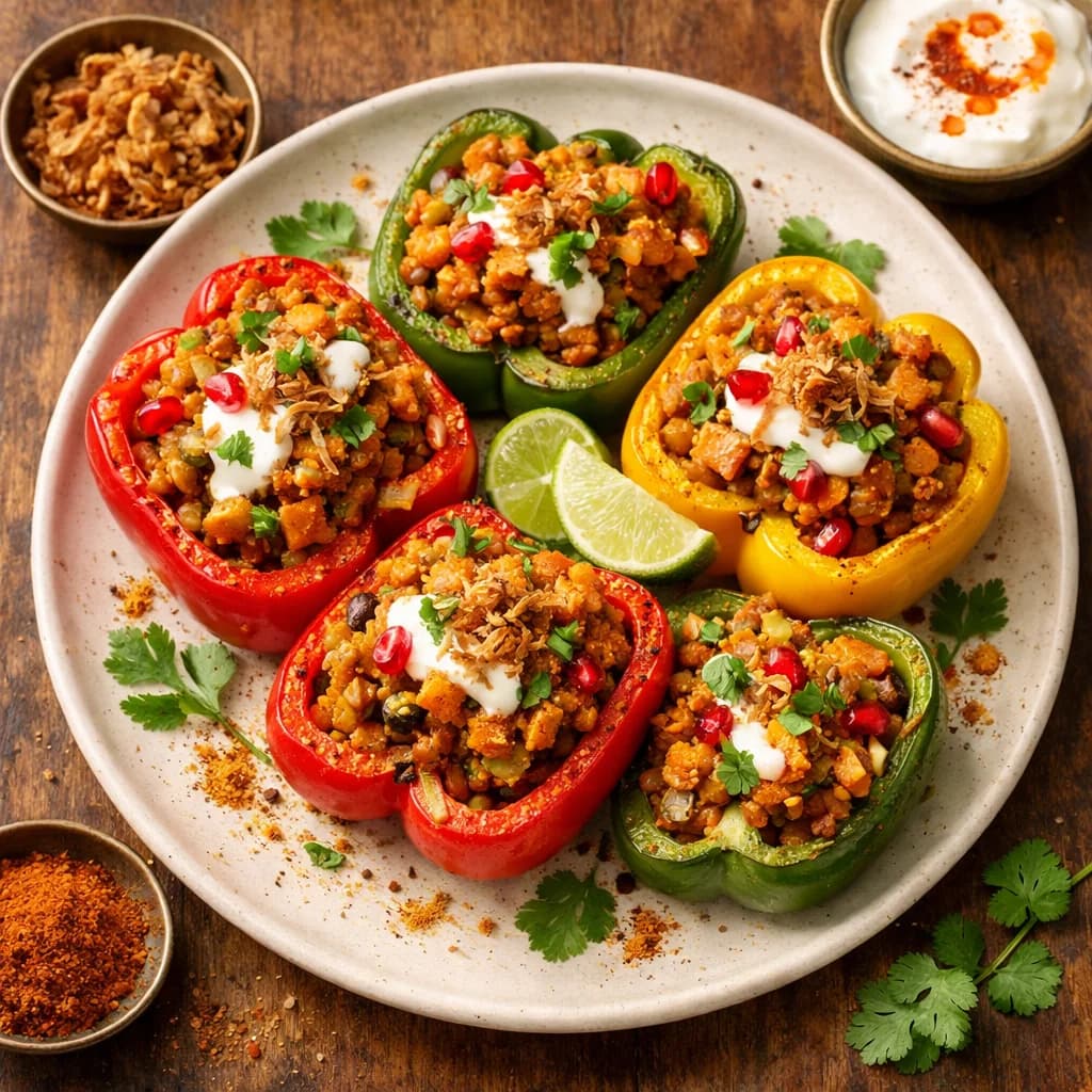 Spiced Lentil and Vegetable Stuffed Bell Peppers recipe