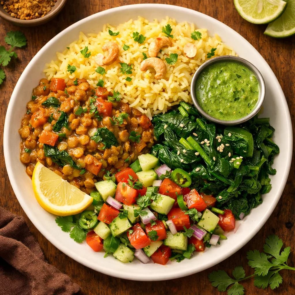 Spiced Lentil Spinach Rice Bowl recipe