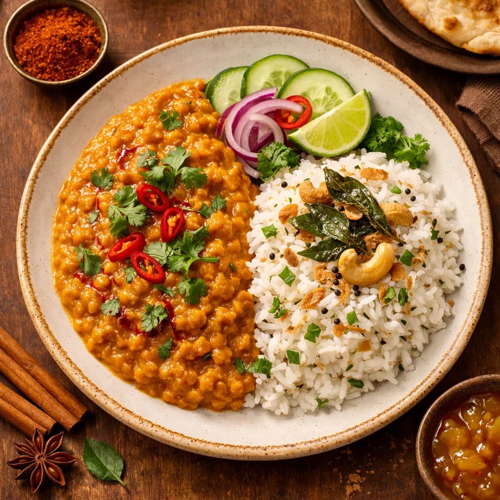Spiced Masoor Dal and Coconut Rice Medley recipe
