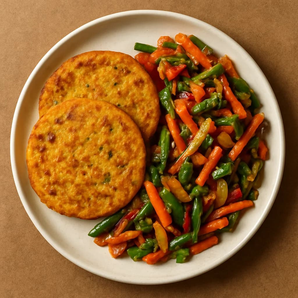 Spiced Moong Dal Pancakes with Veggie Stir-Fry recipe