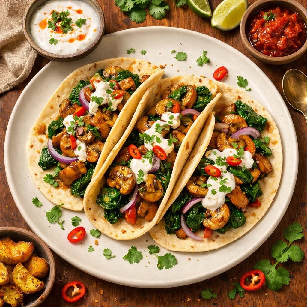 Spiced Mushroom and Spinach Wraps recipe