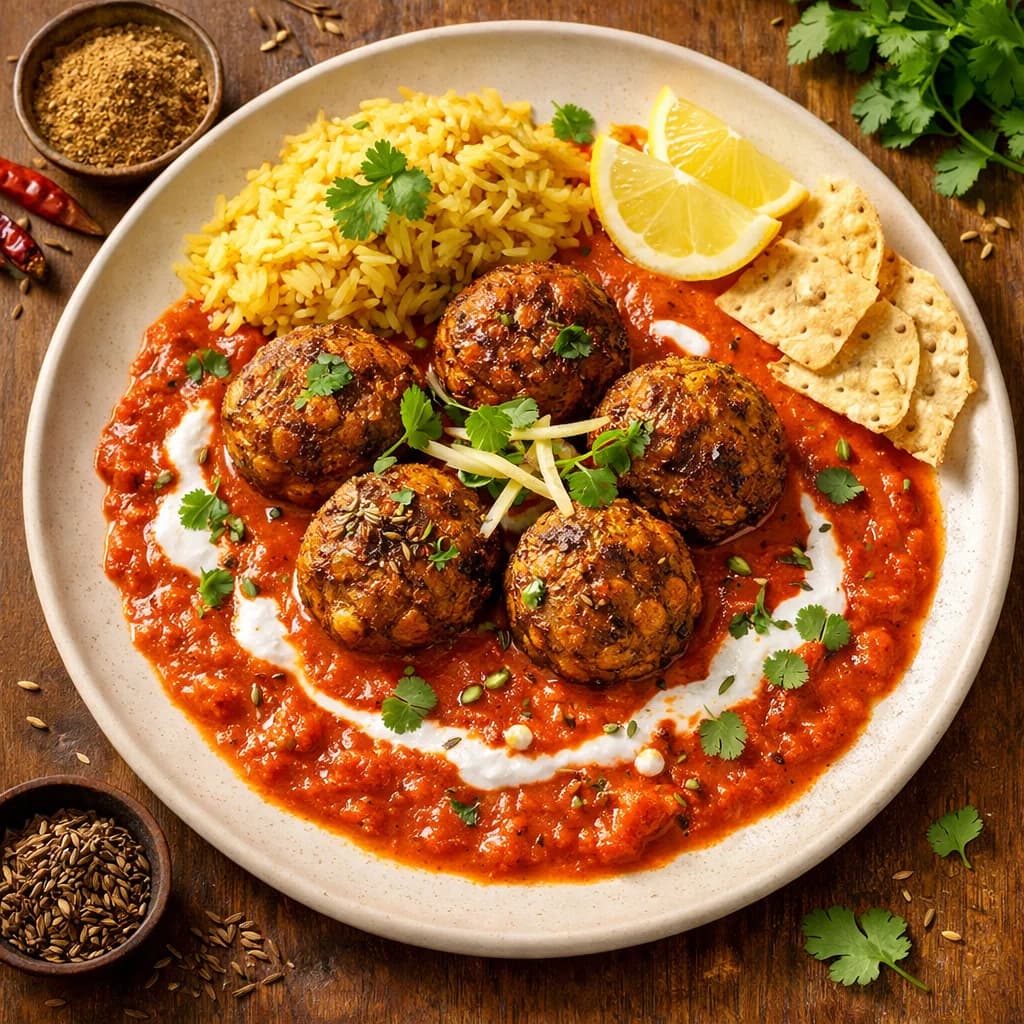 Spiced Mutton Kofta with Jeera Tomato Sauce recipe