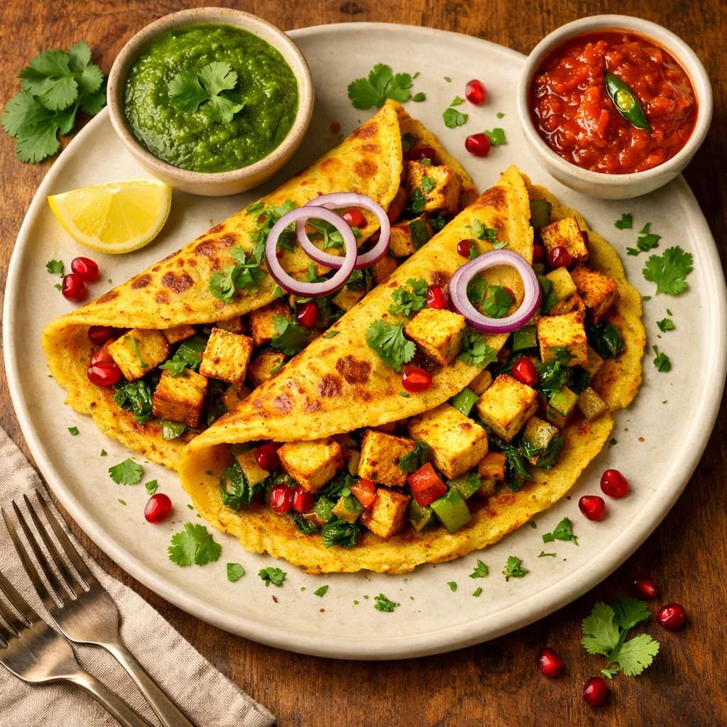 Spiced Paneer and Vegetable Besan Cheela recipe