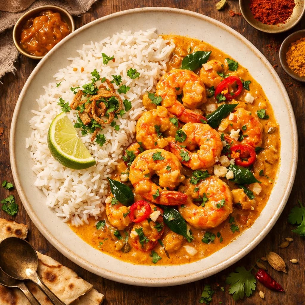 Spiced Prawn Coconut Curry with Steamed Rice recipe