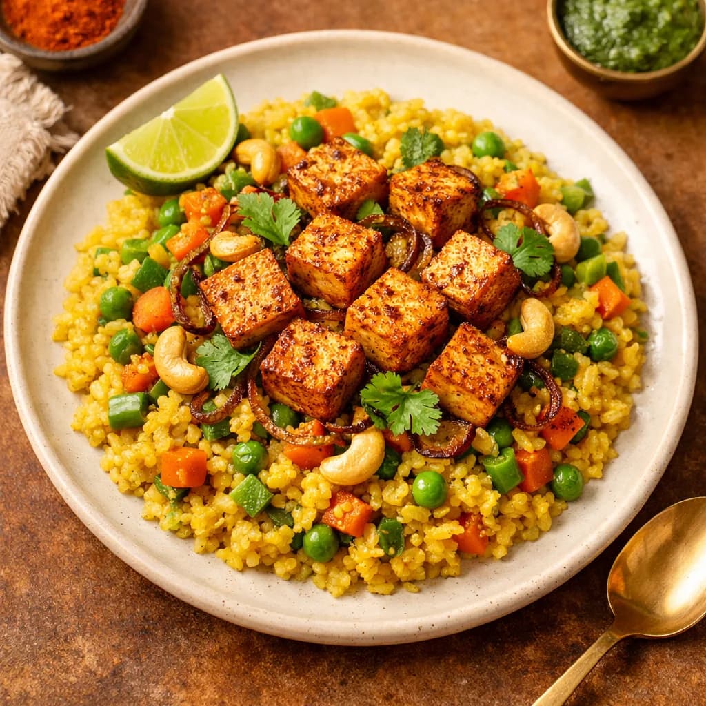 Spiced Tofu and Vegetable Khichdi recipe