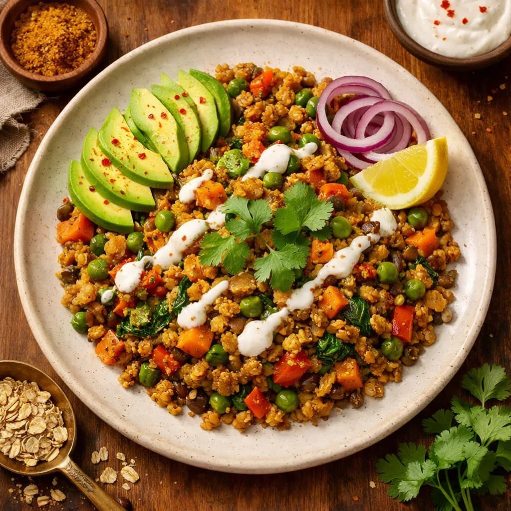 Spiced Vegetable and Lentil Oats Hash recipe