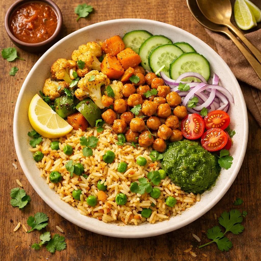 Spiced Vegetable and Chickpea Rice Bowl recipe
