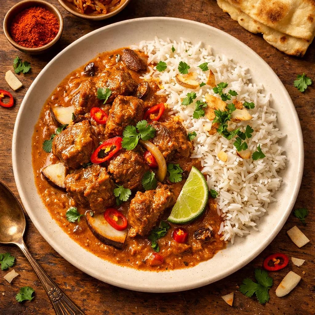 Spicy Coconut Mutton Stew with Basmati Rice recipe