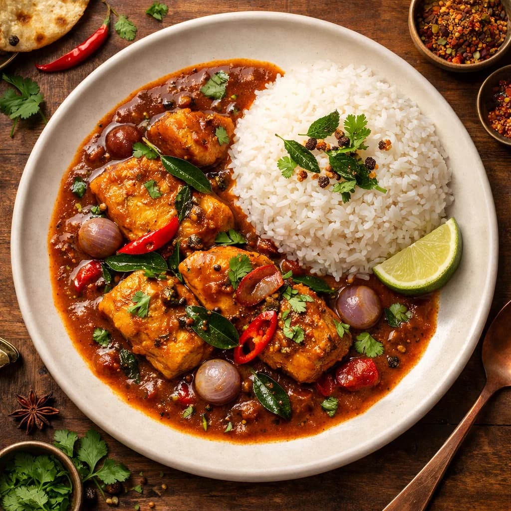Spicy Fish Tamarind Curry with Steamed Rice recipe