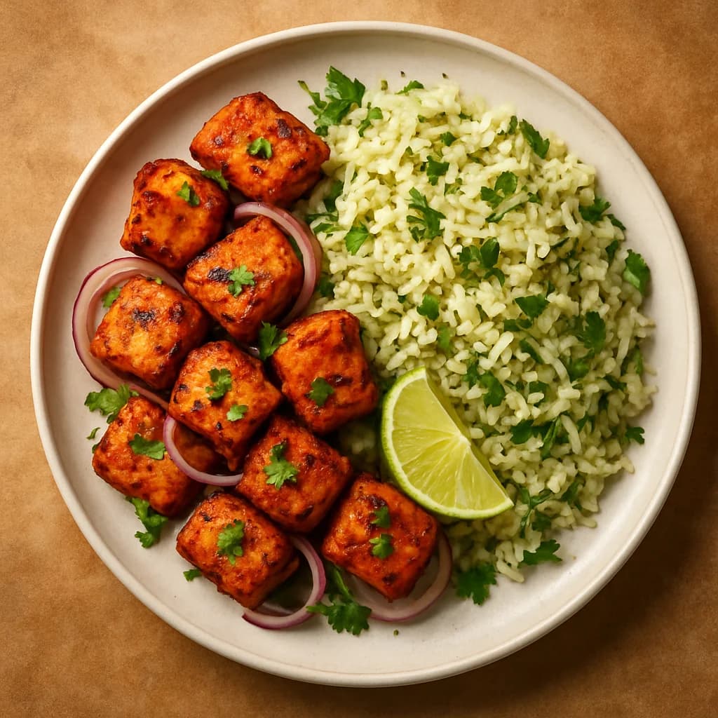 Spicy Fish Tikka Bites with Minty Rice recipe