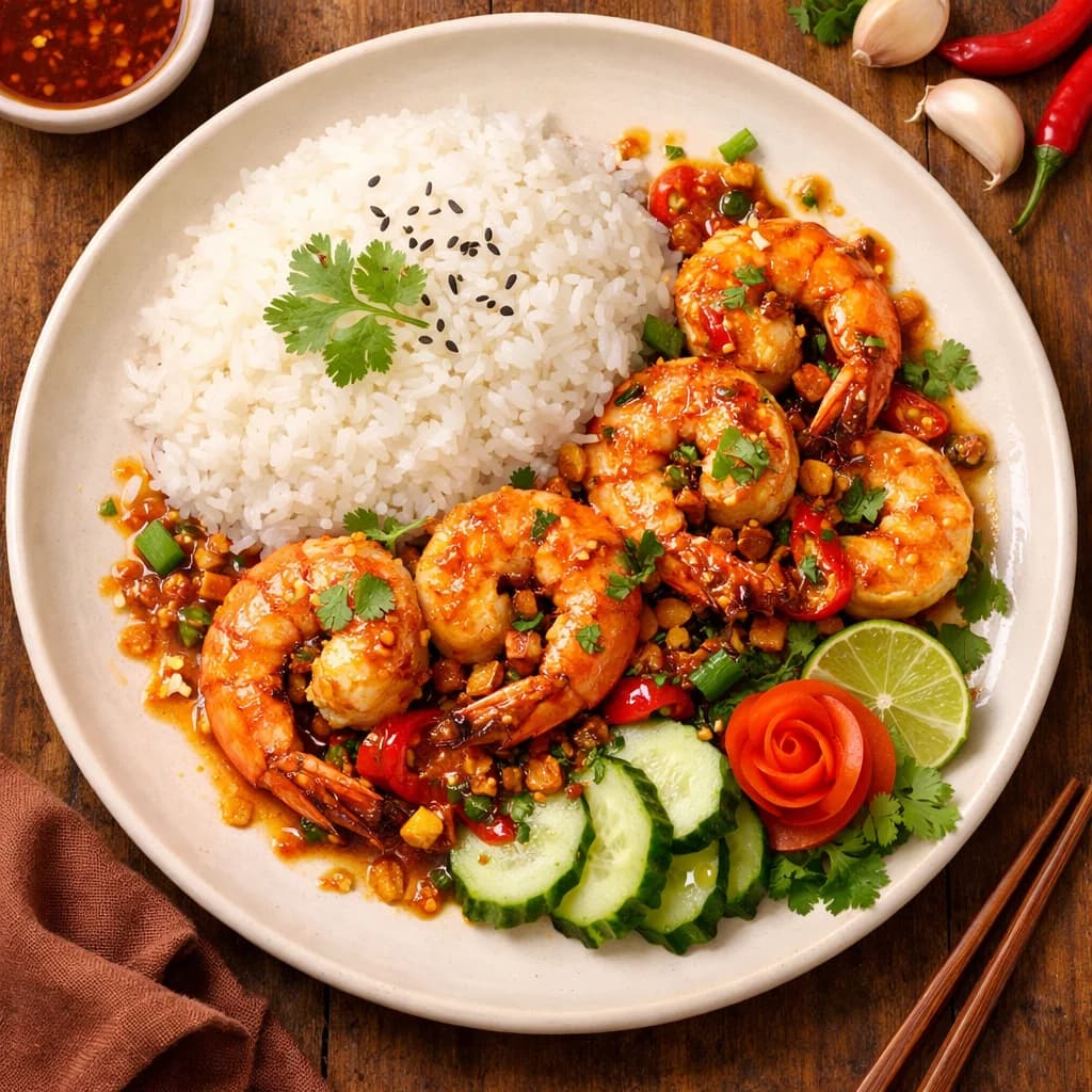 Spicy Garlic Prawns with Jasmine Rice recipe