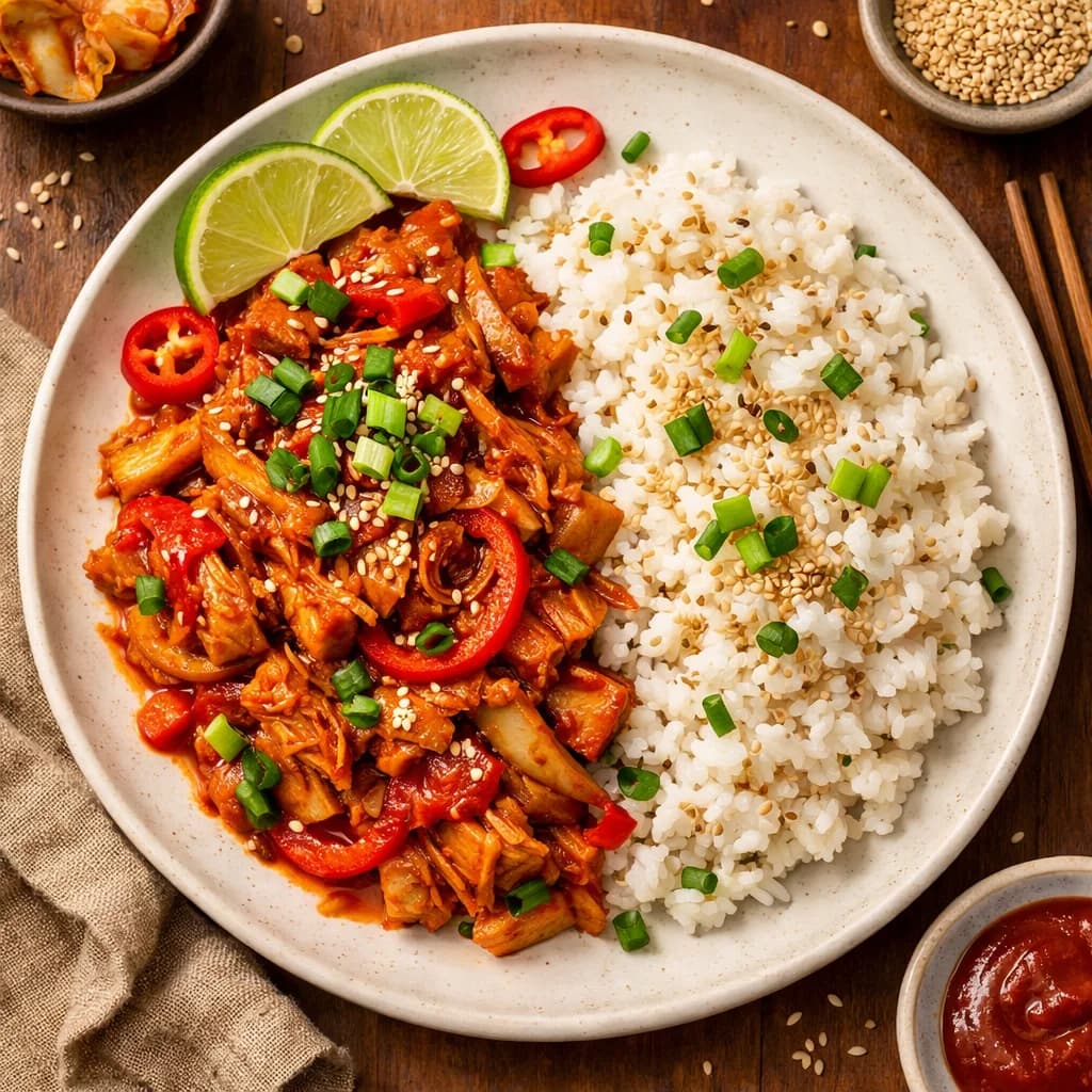 Spicy Korean Jackfruit Stir-Fry with Sesame Rice recipe