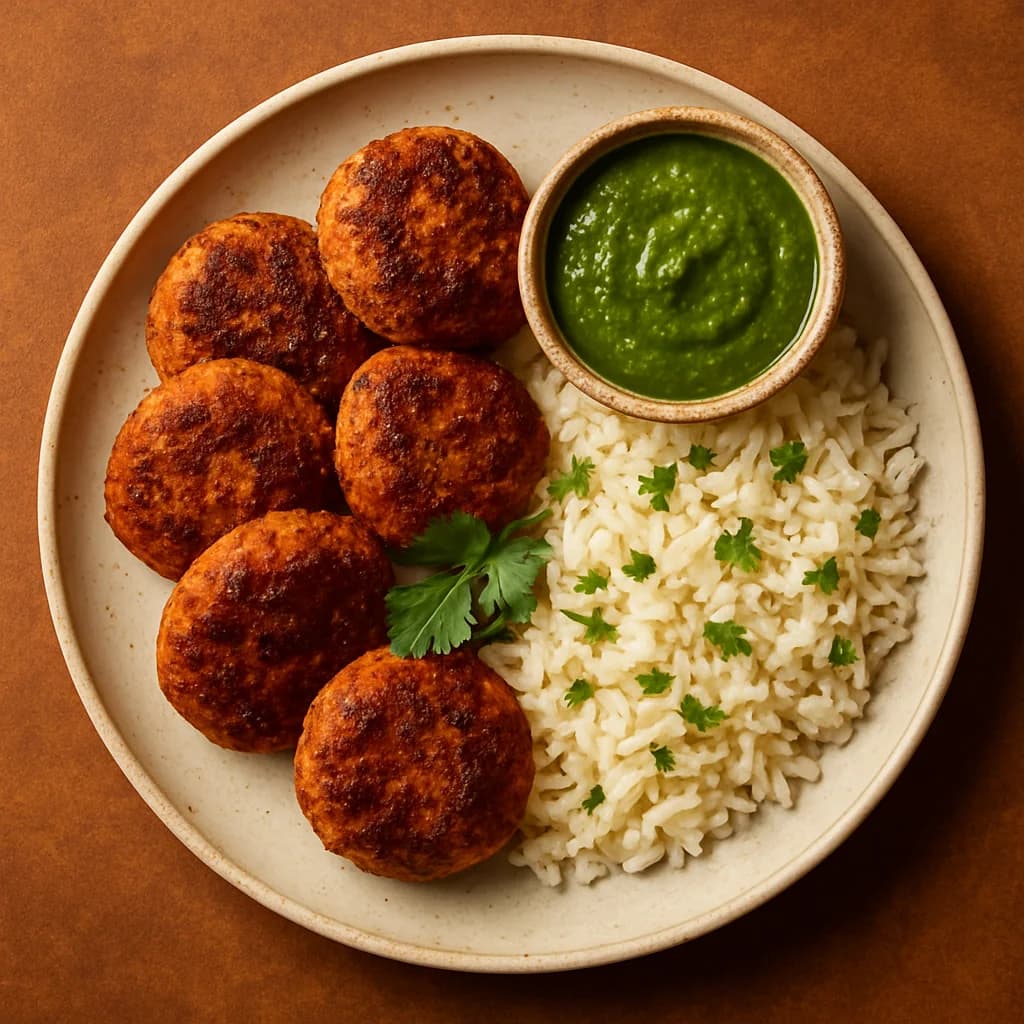 Spicy Lamb and Rice Flour Patties with Mint Chutney recipe