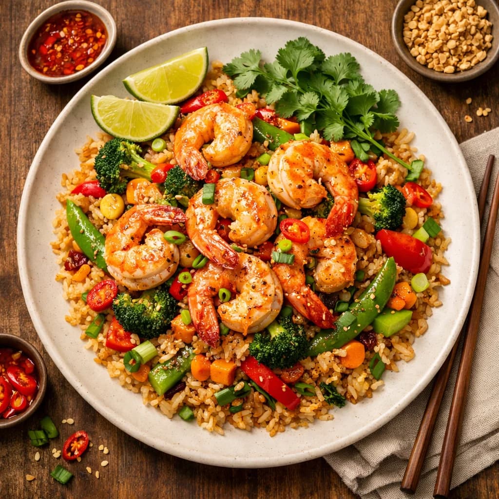 Spicy Prawn and Vegetable Rice Medley recipe