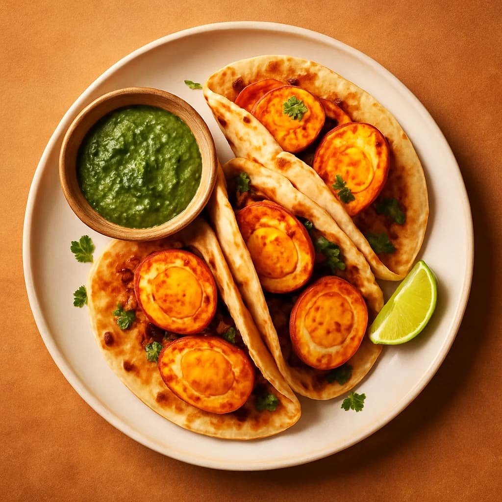 Spicy Tandoori Egg Wraps with Mint Chutney recipe