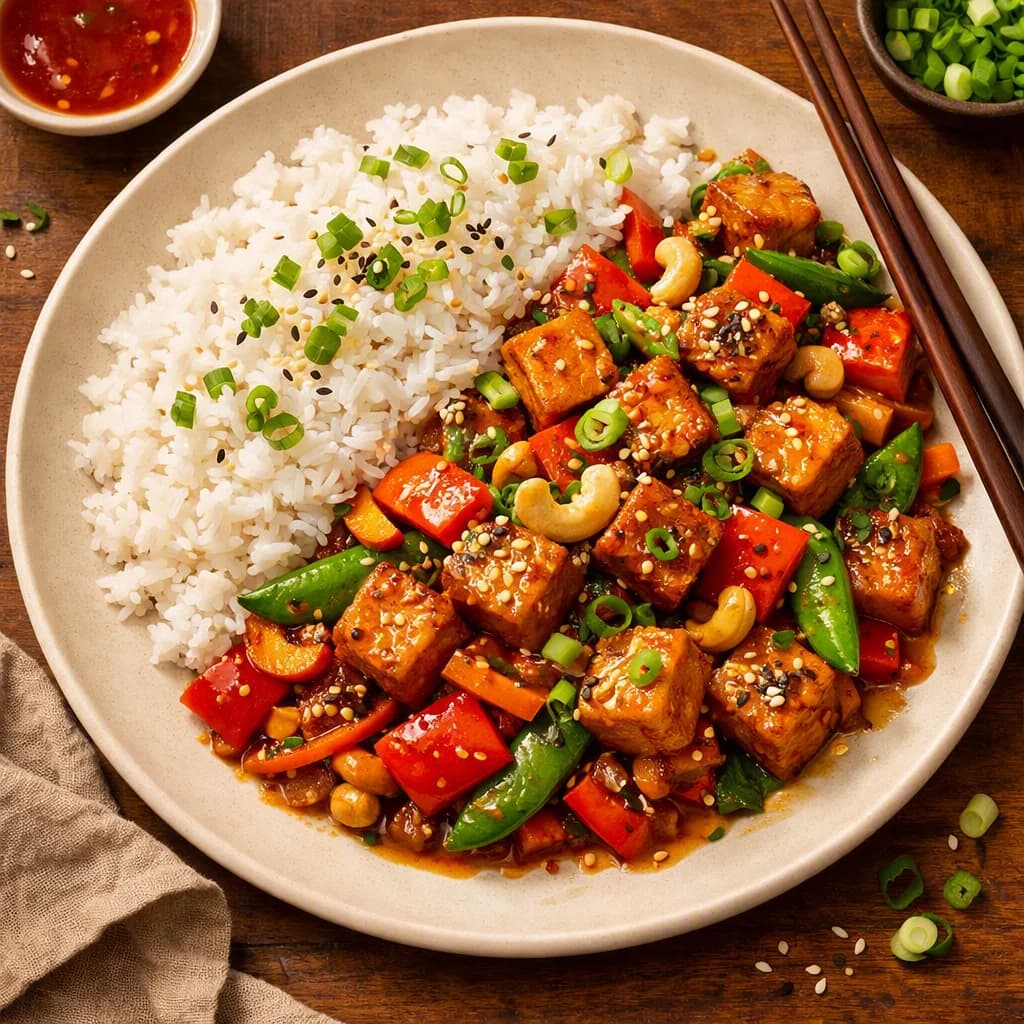 Sweet and Spicy Tofu Stir Fry with Jasmine Rice recipe