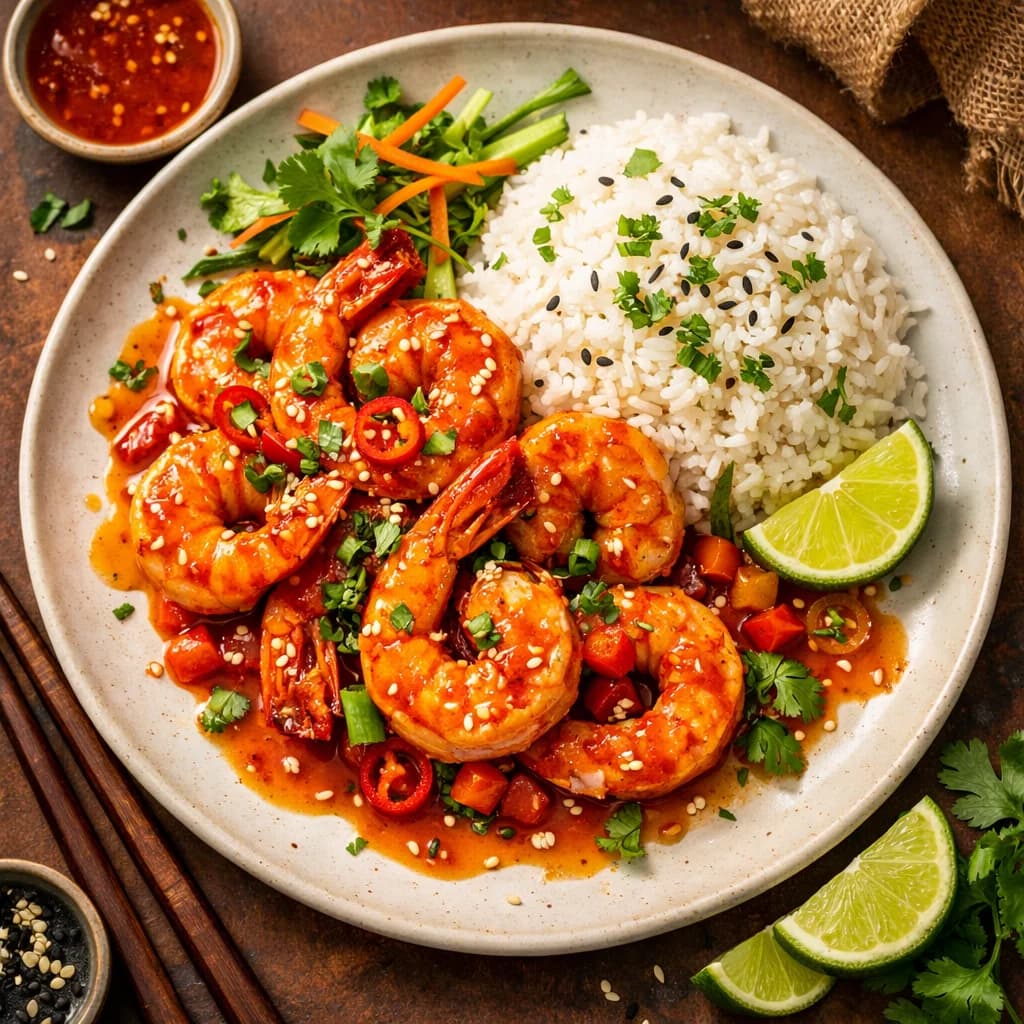 Sweet Chili Prawns with Coconut Rice recipe