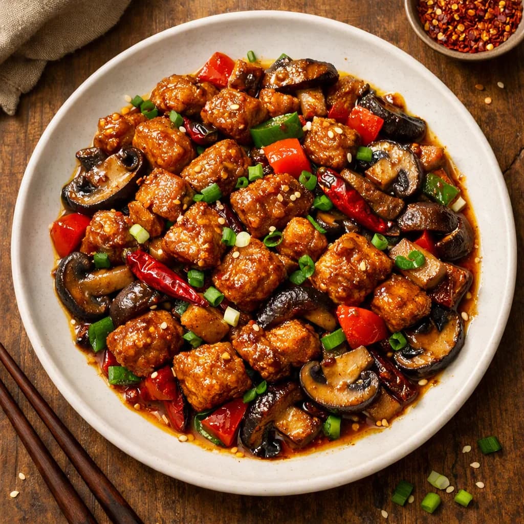 Szechuan Mushroom and Soy Chunk Stir Fry recipe