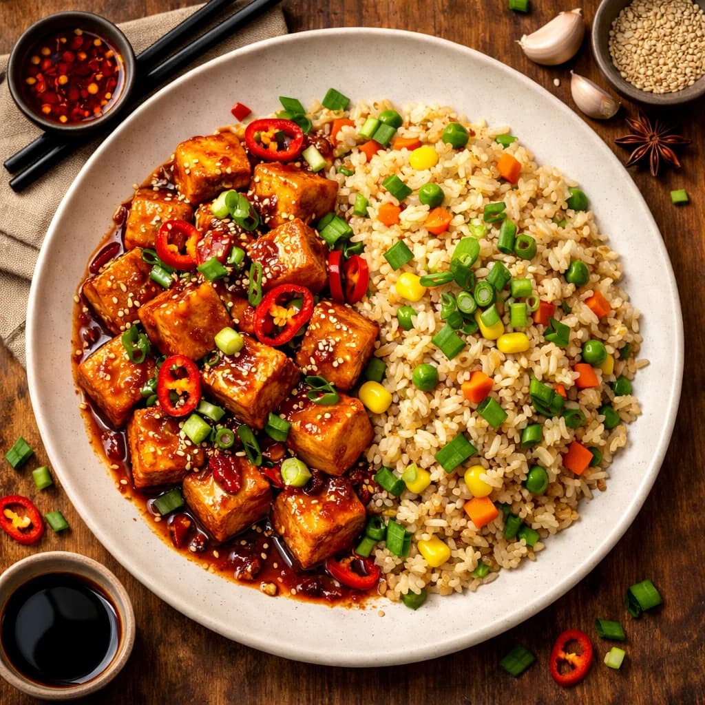 Szechuan Tofu with Veggie Fried Rice recipe