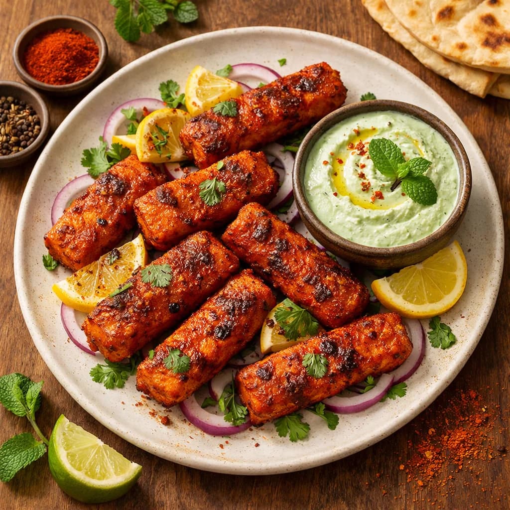 Tandoori Spiced Fish Fingers with Minty Dip recipe