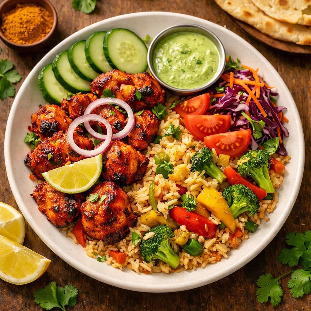 Tandoori Chicken and Veggie Rice Bowl recipe