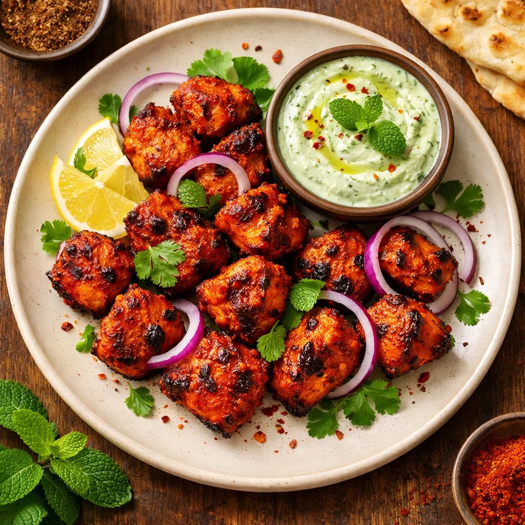 Tandoori Chicken Bites with Mint Yogurt Dip recipe