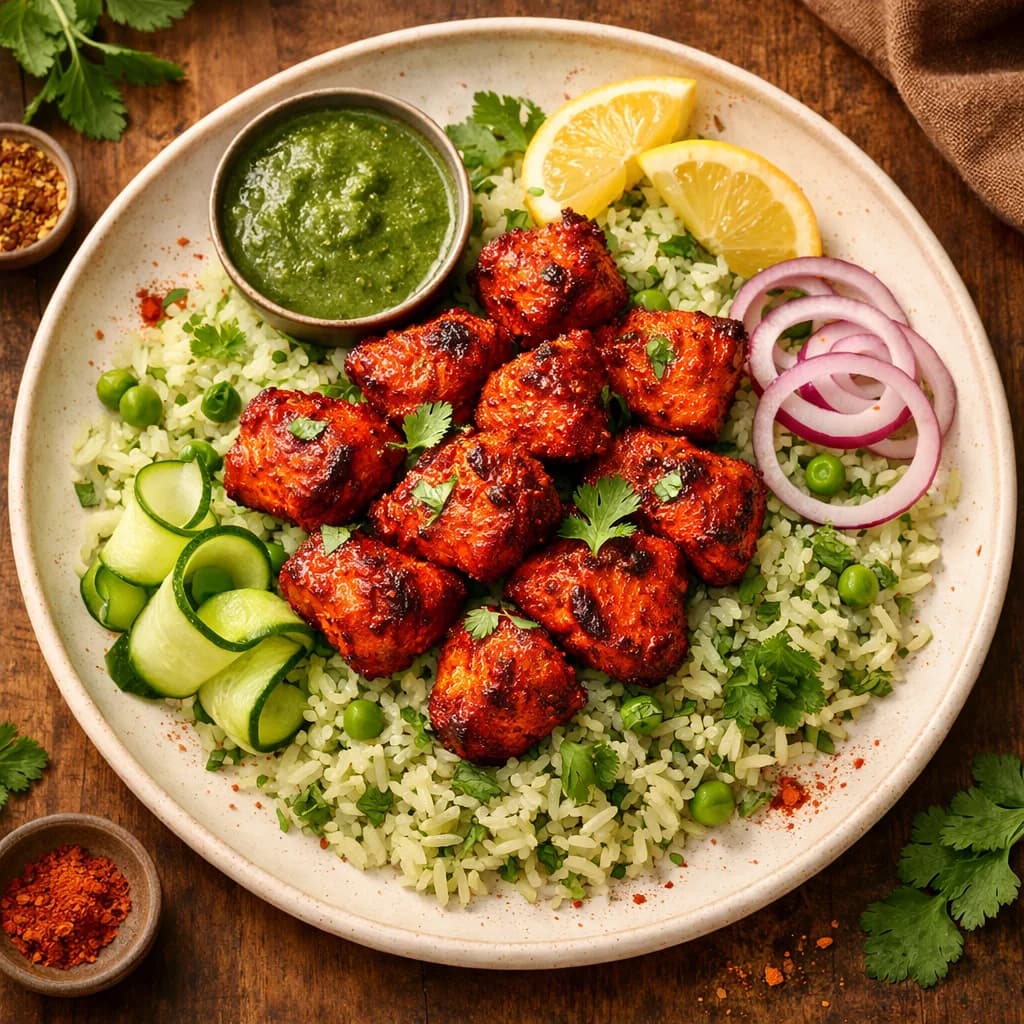 Tandoori Chicken Bites with Minted Rice recipe