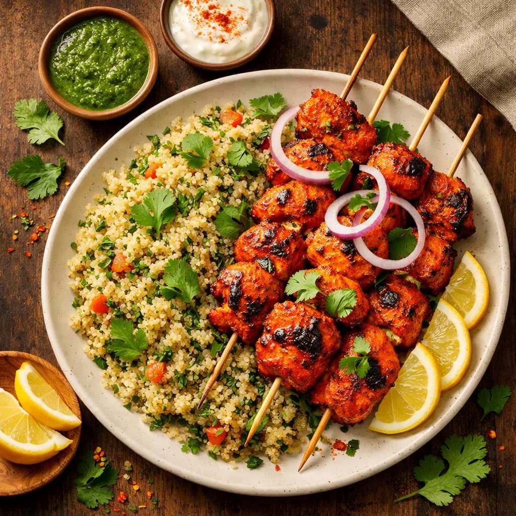 Tandoori Chicken Skewers with Herbed Quinoa recipe