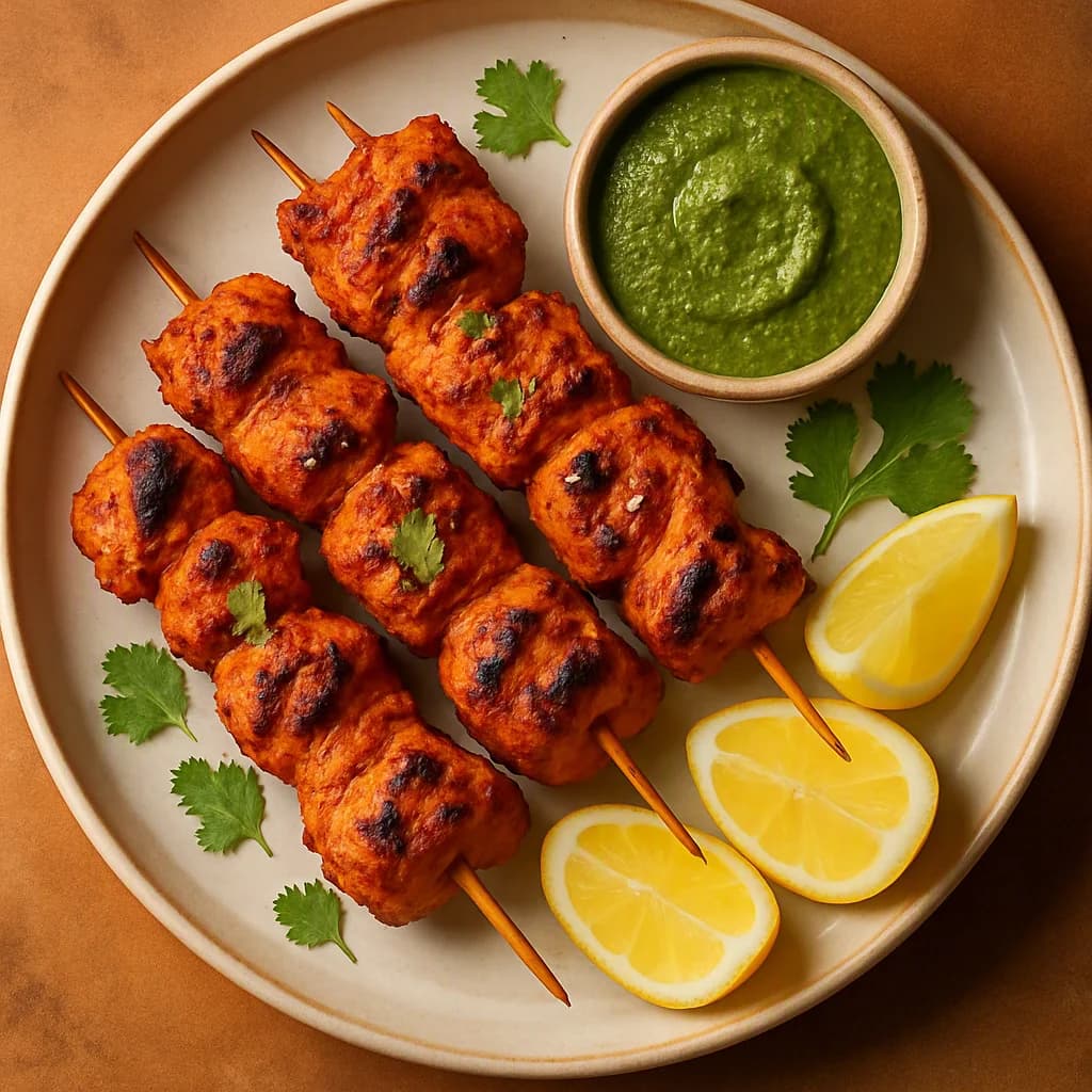 Tandoori Chicken Skewers with Mint Chutney recipe