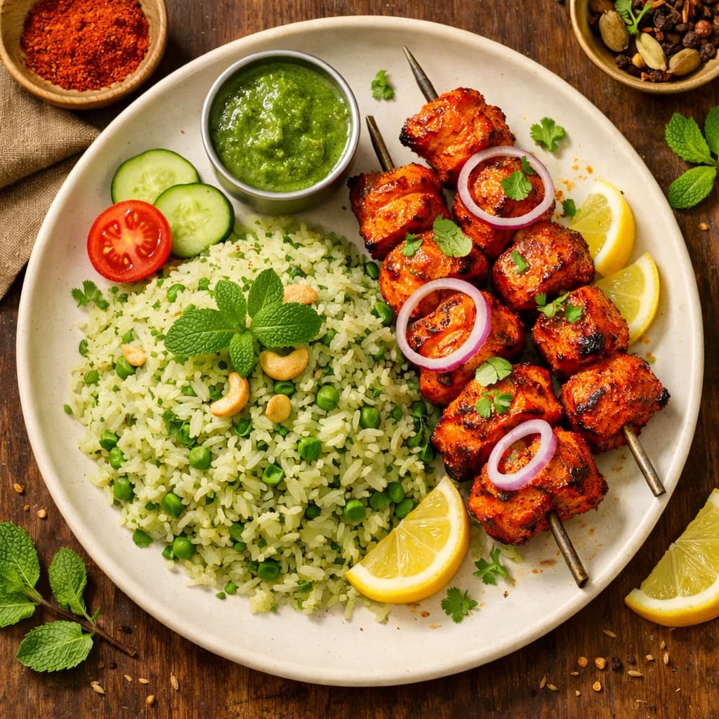 Tandoori Chicken Skewers with Mint Rice recipe