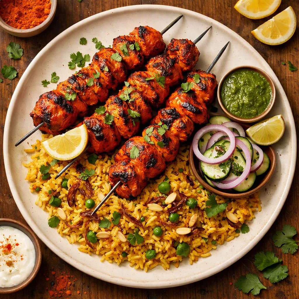 Tandoori Chicken Skewers with Spiced Rice recipe