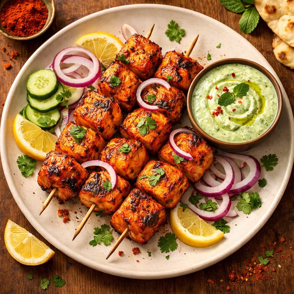 Tandoori Fish Kebabs with Mint Yogurt Chutney recipe