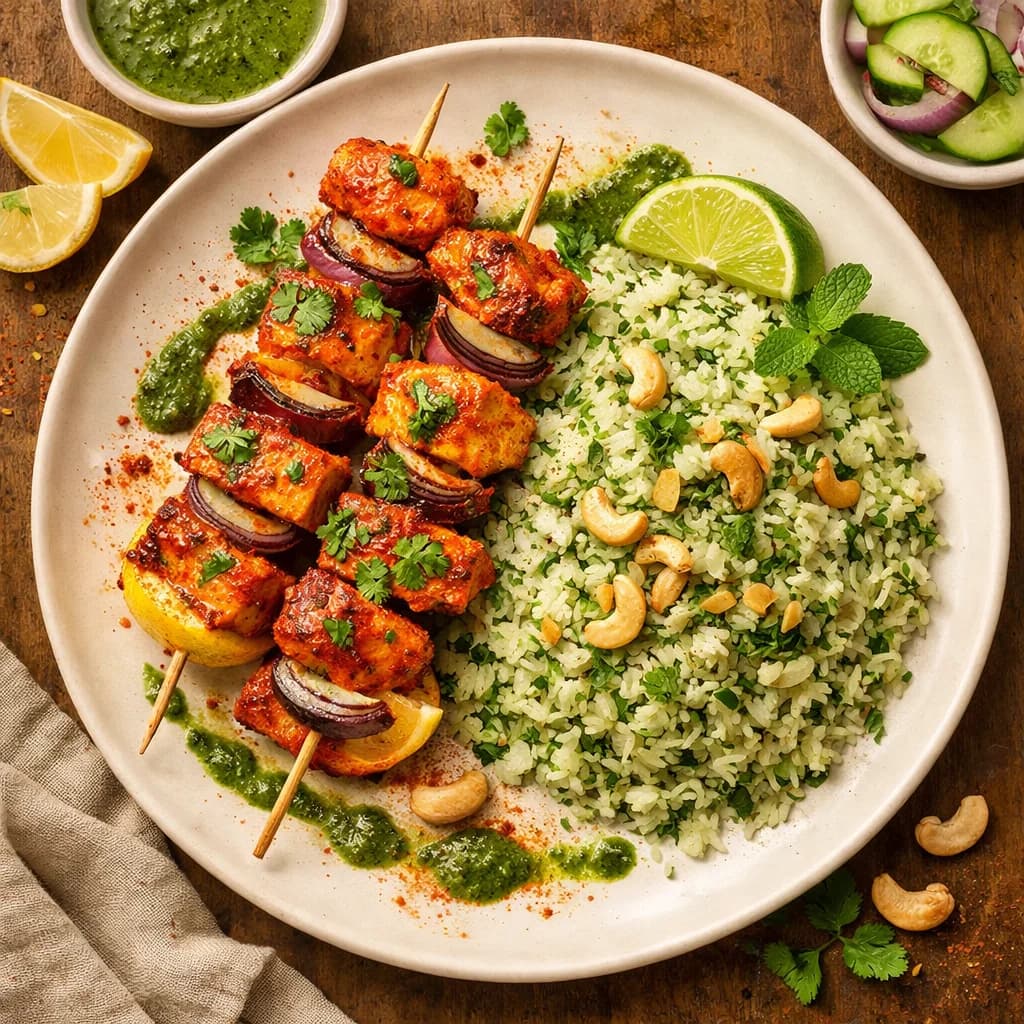 Tandoori Fish Skewers with Mint Rice recipe