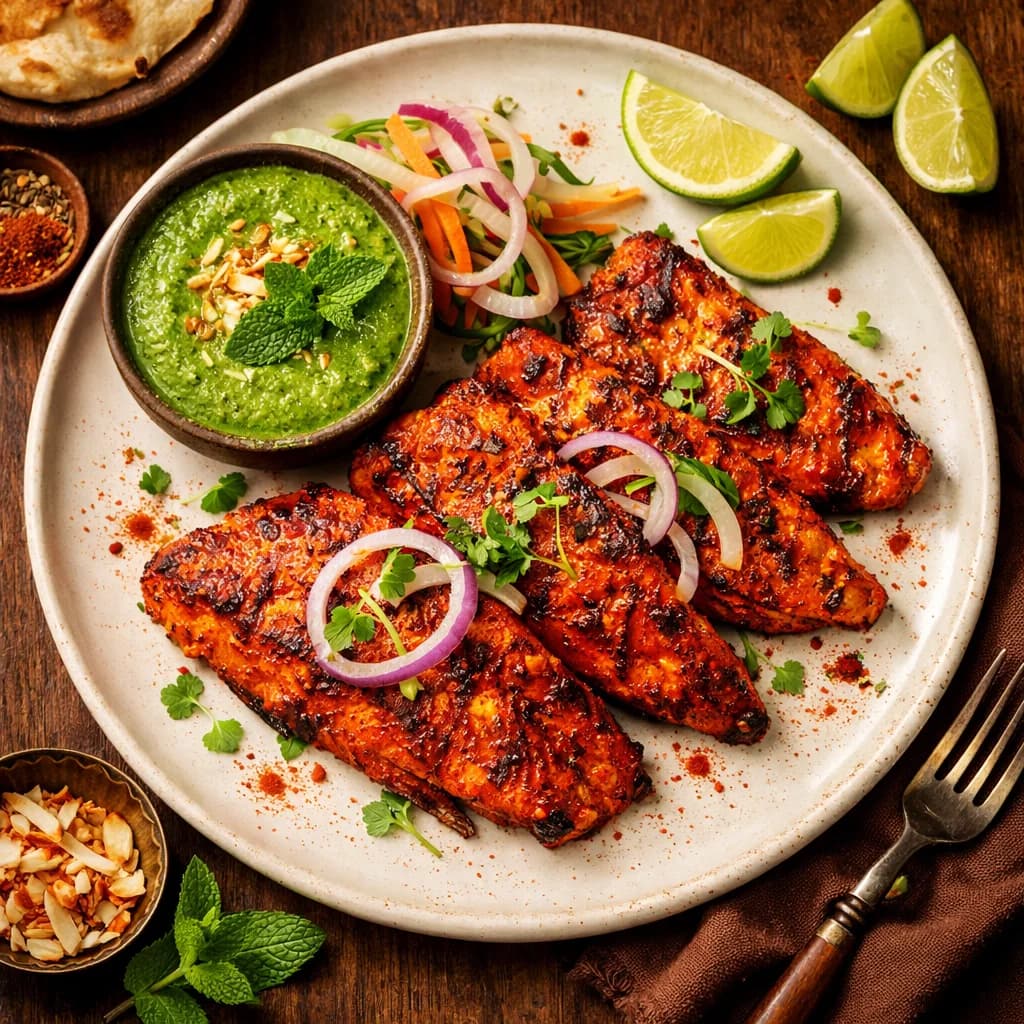Tandoori Grilled Fish with Mint Coconut Chutney recipe