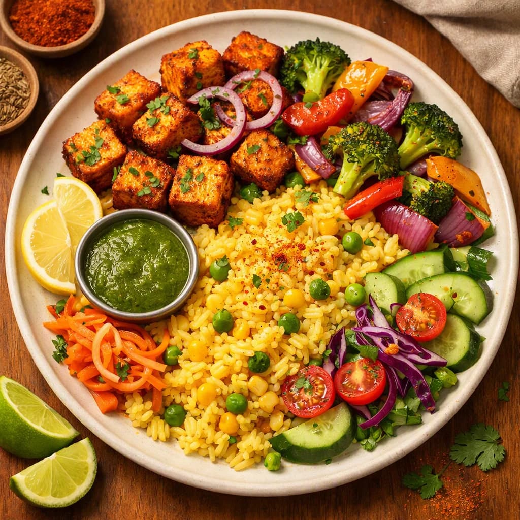 Tandoori Masala Tofu and Veggie Rice Bowl recipe