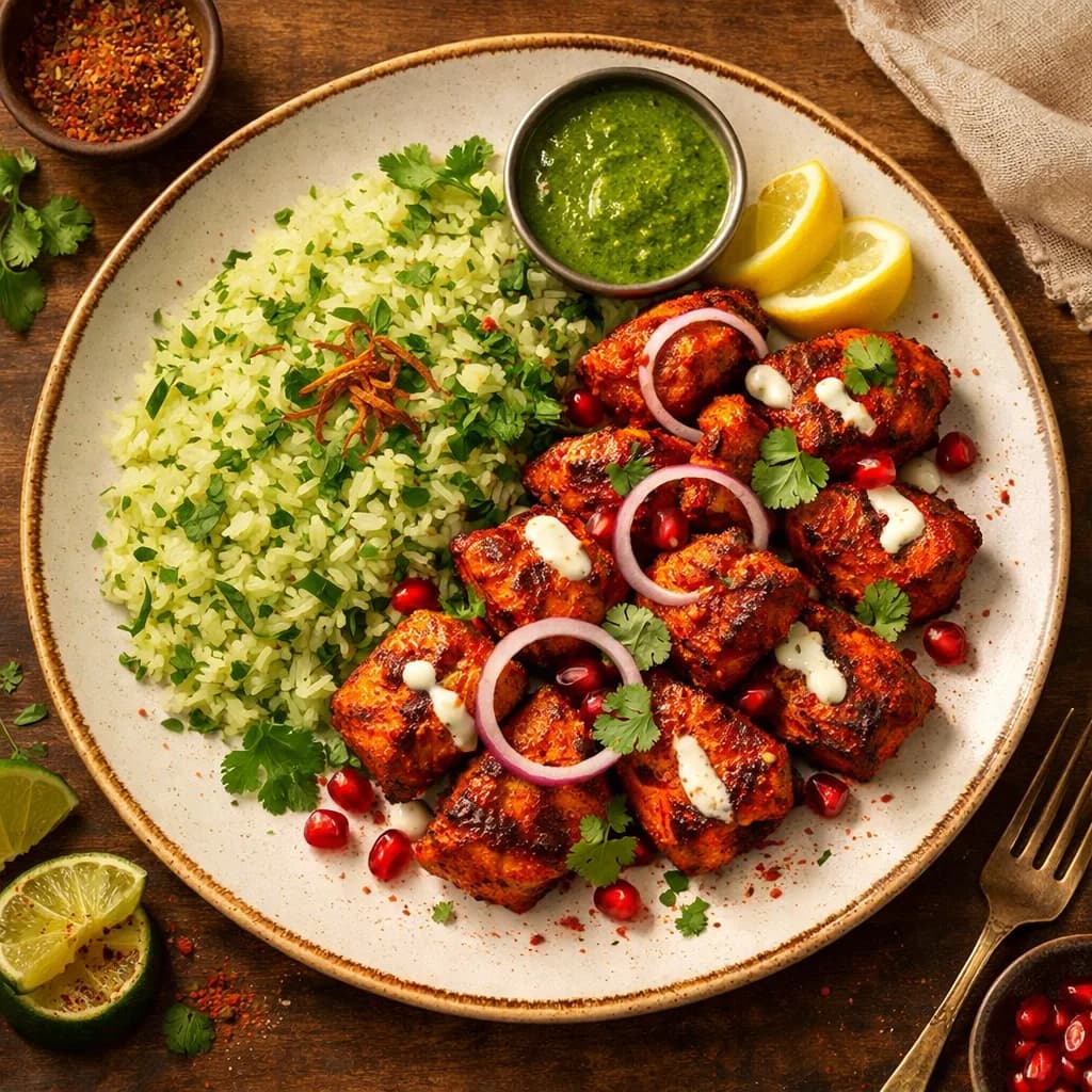 Tandoori Spiced Chicken Bites with Minted Rice recipe