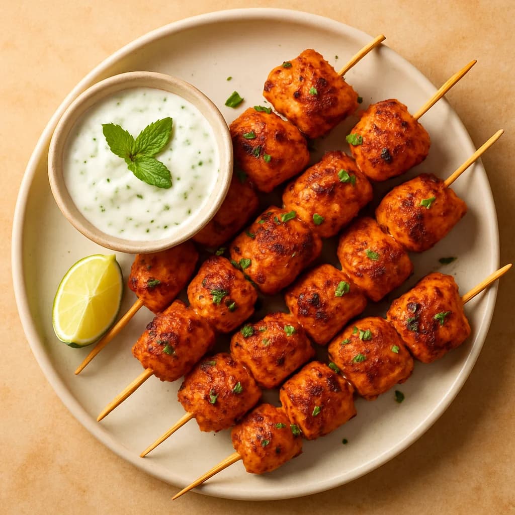 Tandoori Spiced Chicken Skewers with Minted Yogurt Dip recipe