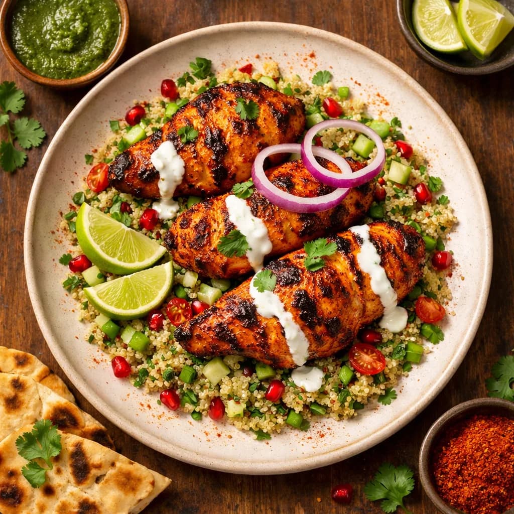 Tandoori Spiced Grilled Chicken with Minted Quinoa recipe