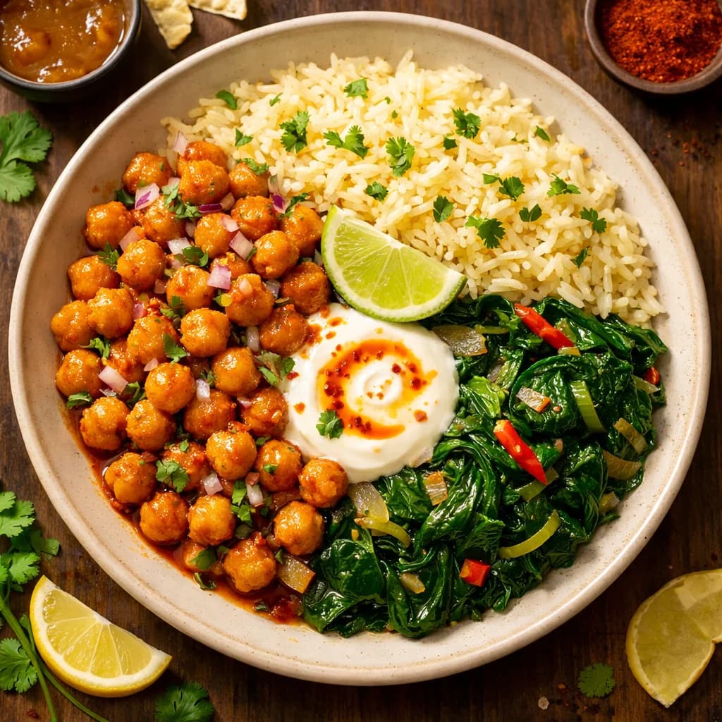 Tangy Chickpea and Spinach Rice Bowl recipe