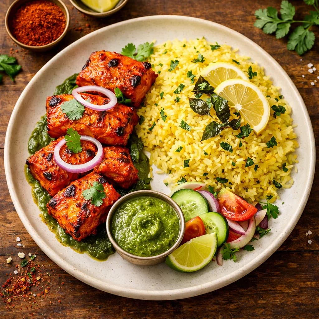 Tangy Fish Tikka with Lemon Rice recipe