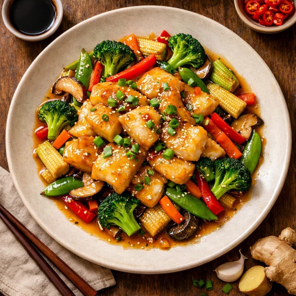 Tangy Ginger Fish with Mixed Vegetables recipe